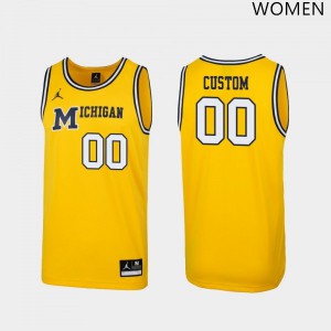Women Michigan Wolverines #00 Custom Yellow Jordan Brand 1989 Retro University Jersey 743985-321