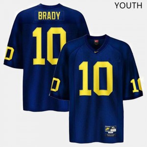 Youth University of Michigan #10 Tom Brady Navy Retro Stitch Jerseys 306350-745