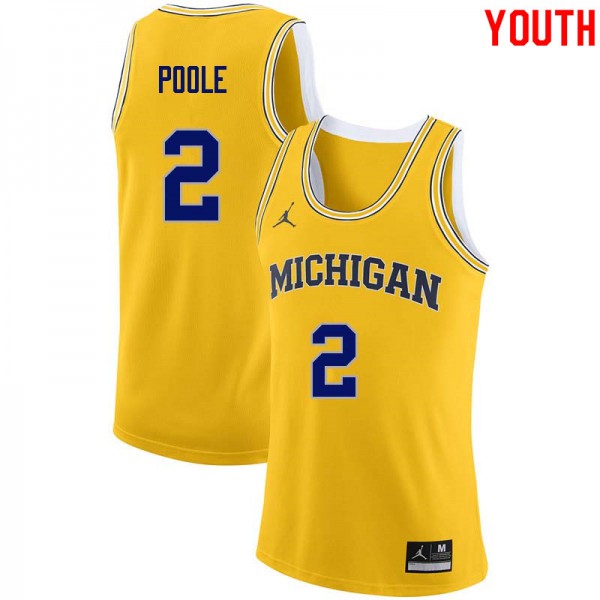 Youth Michigan #2 Jordan Poole Yellow Embroidery Jersey - Jordan Poole  Jersey - Michigan Jersey 